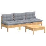 vidaXL Set mobilier grădină cu perne, 4 piese, gri, lemn de pin