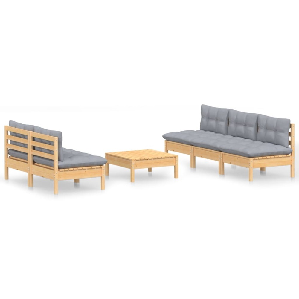 vidaXL Set mobilier grădină cu perne gri, 6 piese, lemn de pin