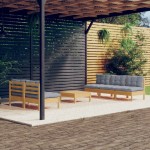 vidaXL Set mobilier grădină cu perne gri, 6 piese, lemn de pin vidaXL Set mobilier grădină cu perne gri, 6 piese, lemn de pin