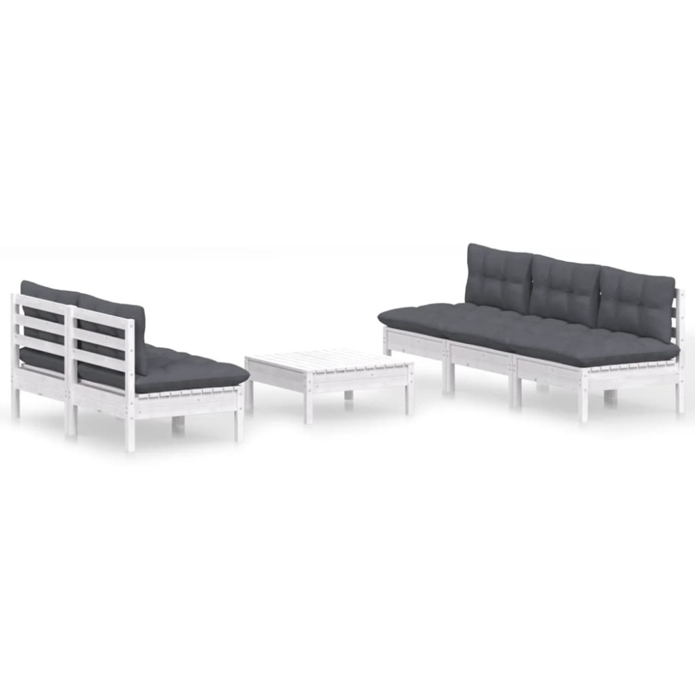 vidaXL Set mobilier grădină cu perne antracit, 6 piese, lemn masiv pin