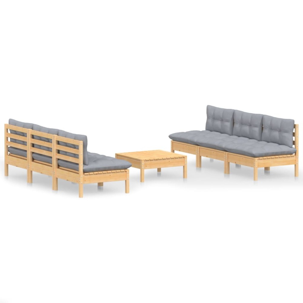 vidaXL Set mobilier grădină cu perne gri, 7 piese, lemn masiv de pin