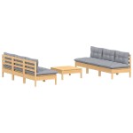 vidaXL Set mobilier grădină cu perne gri, 7 piese, lemn masiv de pin vidaXL Set mobilier grădină cu perne gri, 7 piese, lemn masiv de pin