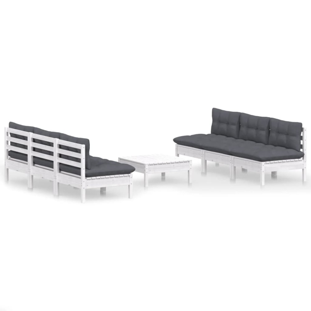 vidaXL Set mobilier grădină cu perne antracit, 7 piese, lemn masiv pin