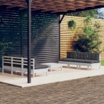 vidaXL Set mobilier grădină cu perne antracit, 7 piese, lemn masiv pin vidaXL Set mobilier grădină cu perne antracit, 7 piese, lemn masiv pin