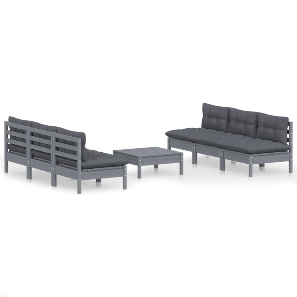 vidaXL Set mobilier grădină cu perne antracit, 7 piese, lemn masiv pin