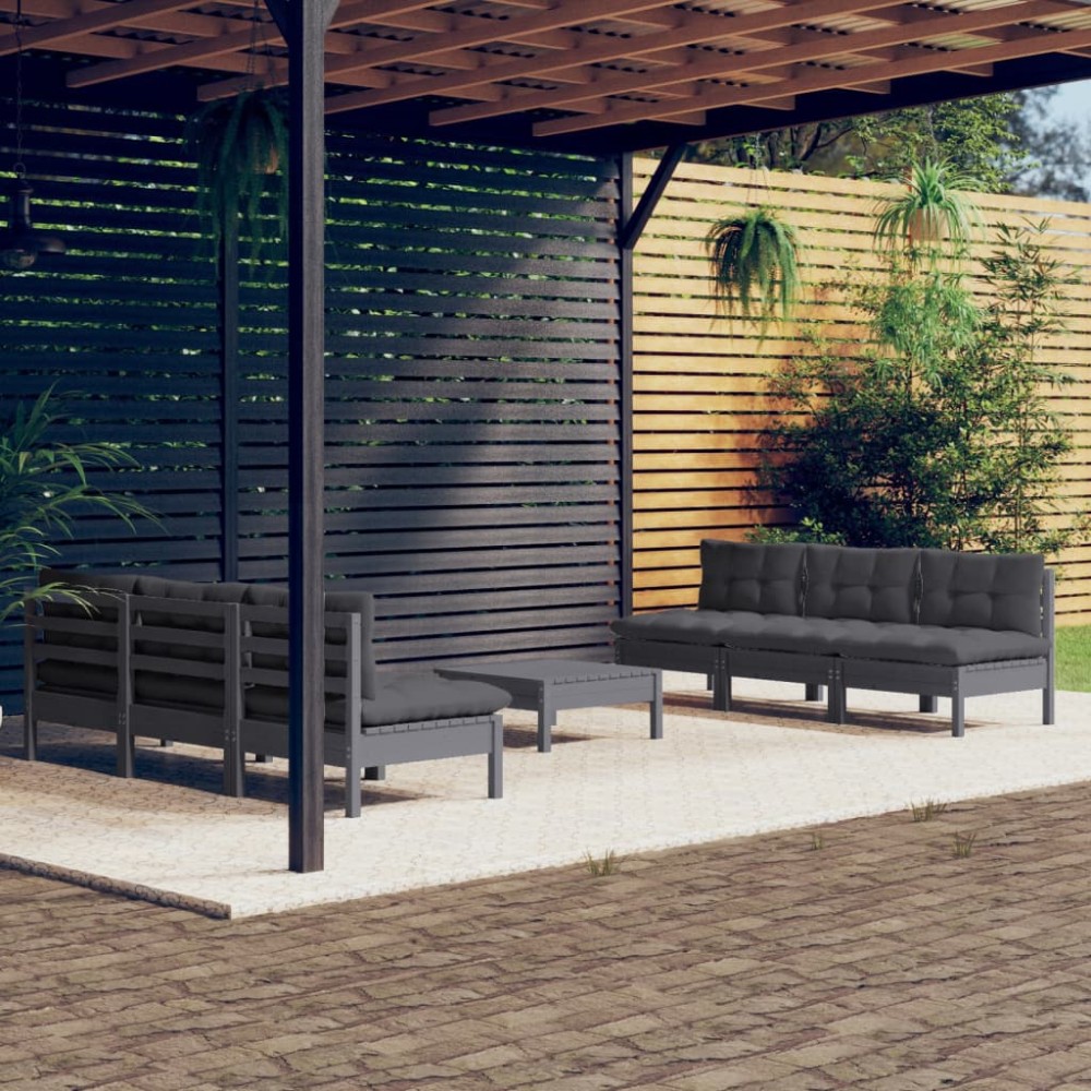 vidaXL Set mobilier grădină cu perne antracit, 7 piese, lemn masiv pin