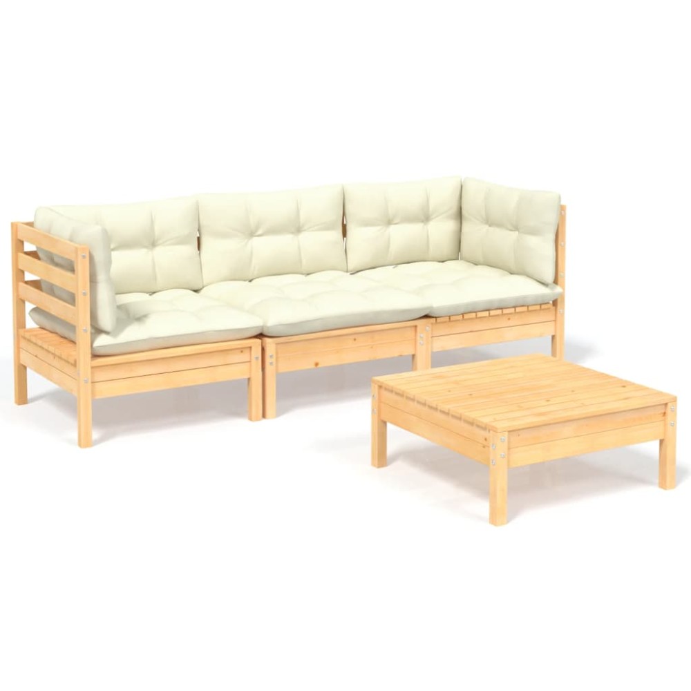 vidaXL Set mobilier grădină cu perne crem, 4 piese, lemn de pin
