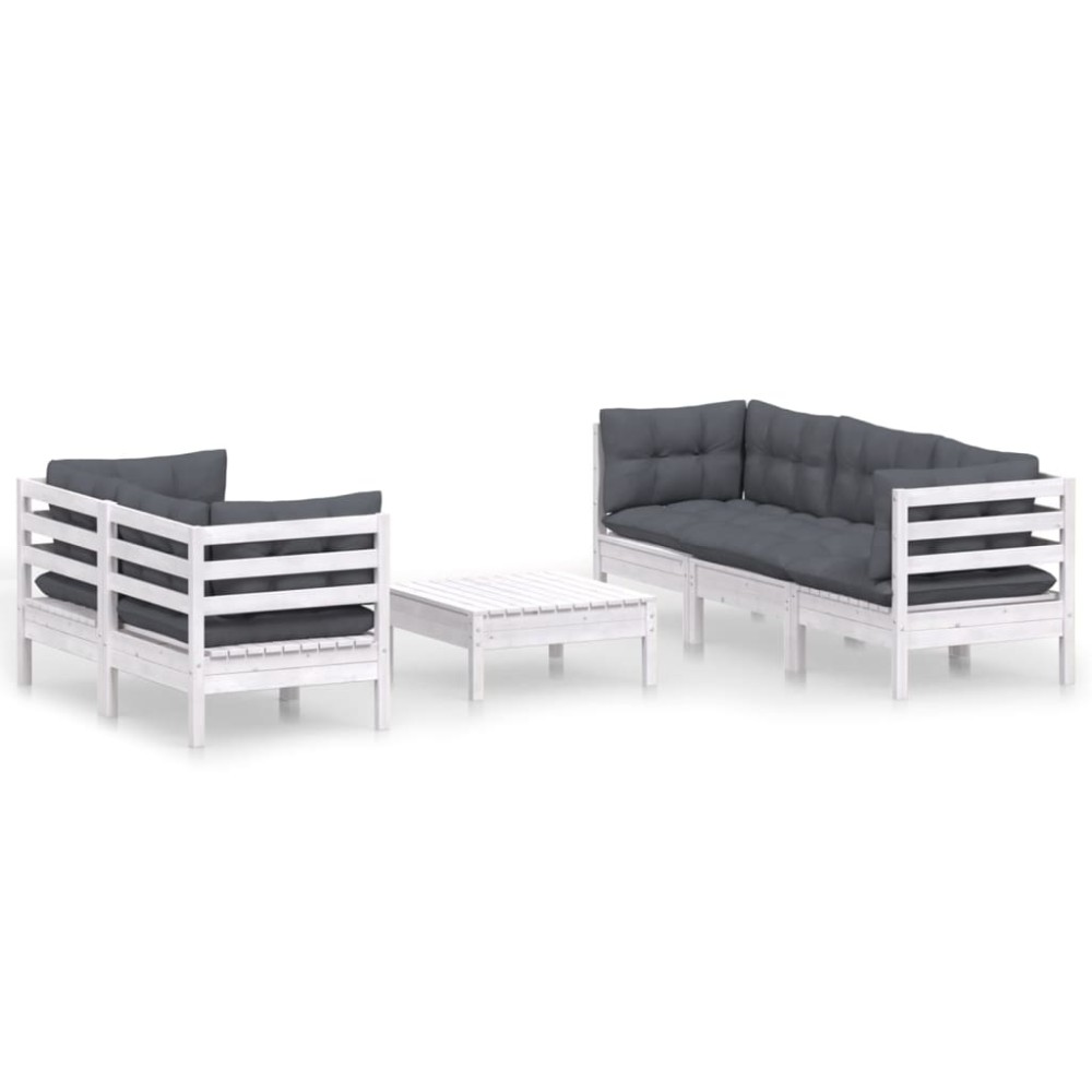 vidaXL Set mobilier grădină cu perne antracit, 6 piese, lemn masiv pin