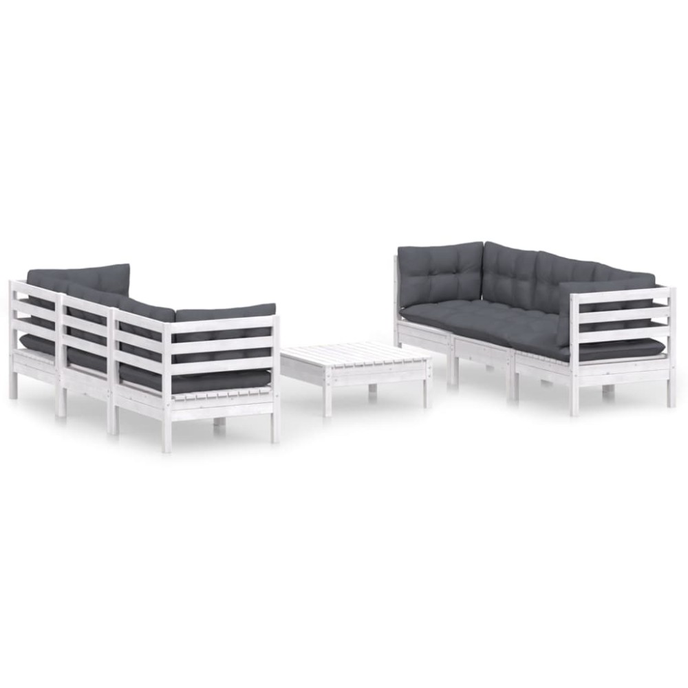 vidaXL Set mobilier grădină cu perne antracit, 7 piese, lemn masiv pin