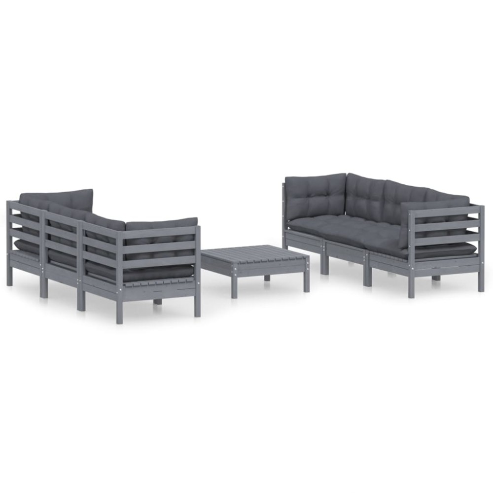vidaXL Set mobilier grădină cu perne antracit, 7 piese, lemn masiv pin