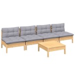 vidaXL Set mobilier grădină cu perne gri, 5 piese, lemn masiv de pin vidaXL Set mobilier grădină cu perne gri, 5 piese, lemn masiv de pin