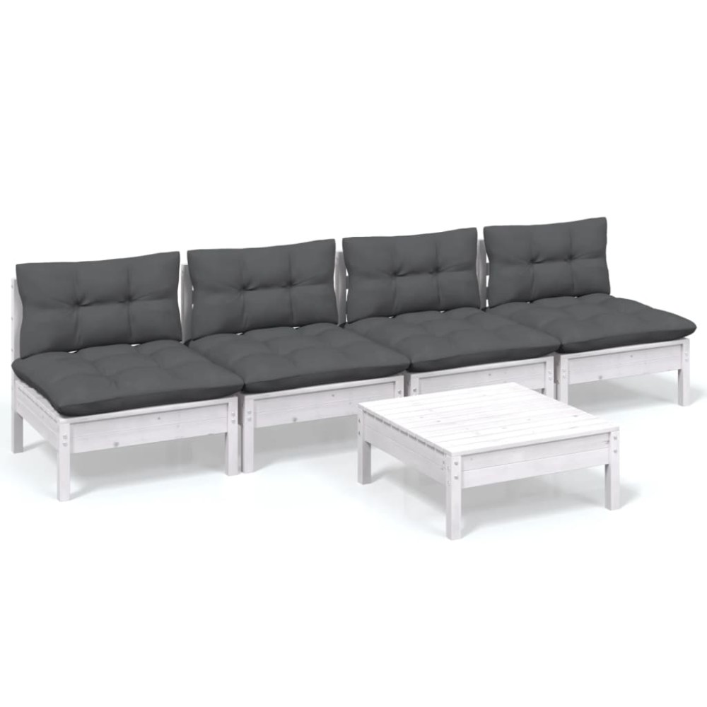 vidaXL Set mobilier grădină cu perne antracit, 5 piese, lemn de pin