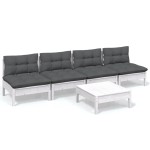 vidaXL Set mobilier grădină cu perne antracit, 5 piese, lemn de pin