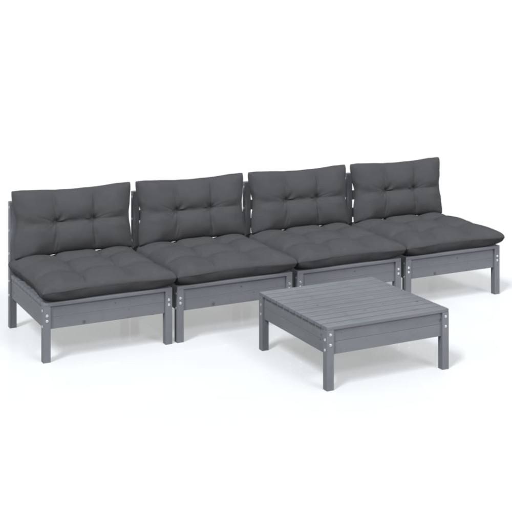 vidaXL Set mobilier grădină cu perne antracit, 5 piese, lemn de pin