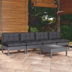 vidaXL Set mobilier grădină cu perne antracit, 5 piese, lemn de pin vidaXL Set mobilier grădină cu perne antracit, 5 piese, lemn de pin