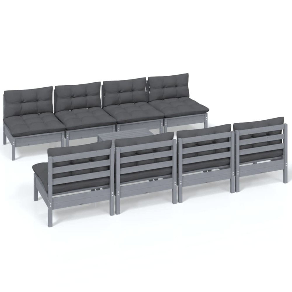 vidaXL Set mobilier de grădină cu perne, 9 piese, lemn masiv de pin