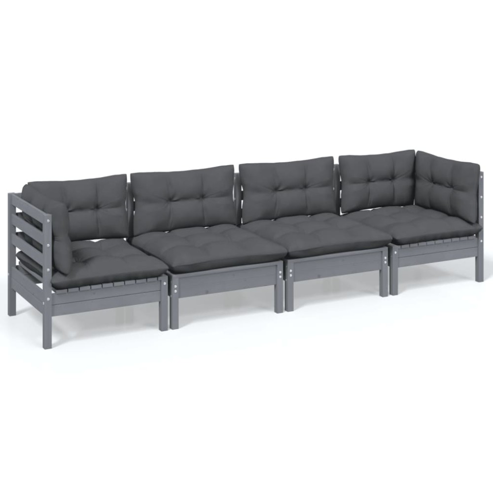 vidaXL Set mobilier grădină cu perne, 4 piese, lemn masiv de pin