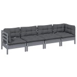 vidaXL Set mobilier grădină cu perne, 4 piese, lemn masiv de pin