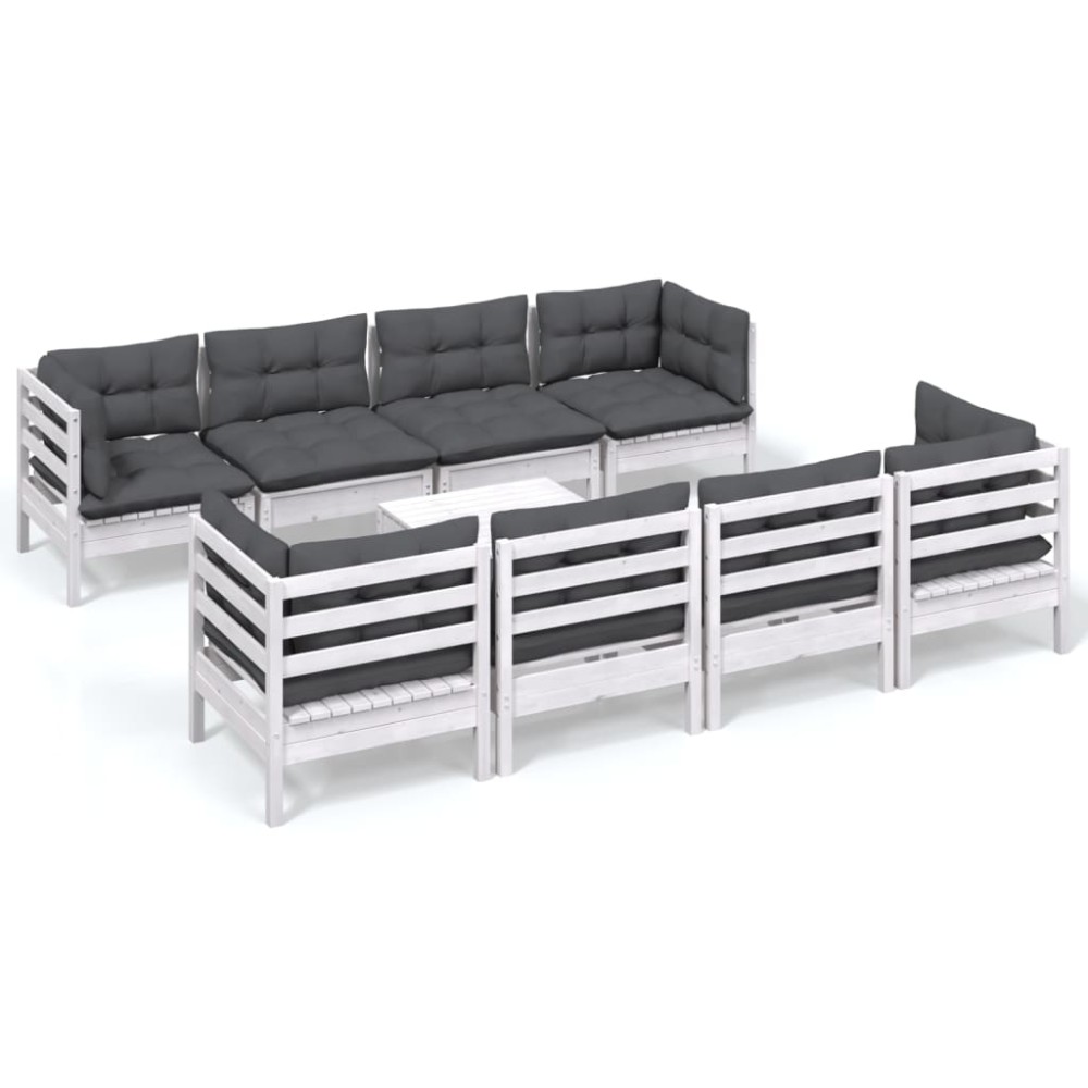 vidaXL Set mobilier de grădină cu perne, 9 piese, lemn masiv de pin