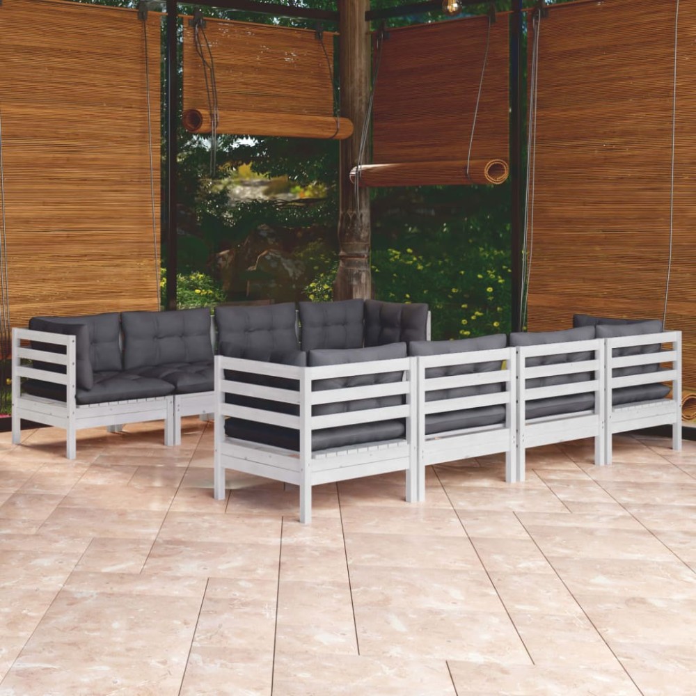 vidaXL Set mobilier de grădină cu perne, 9 piese, lemn masiv de pin