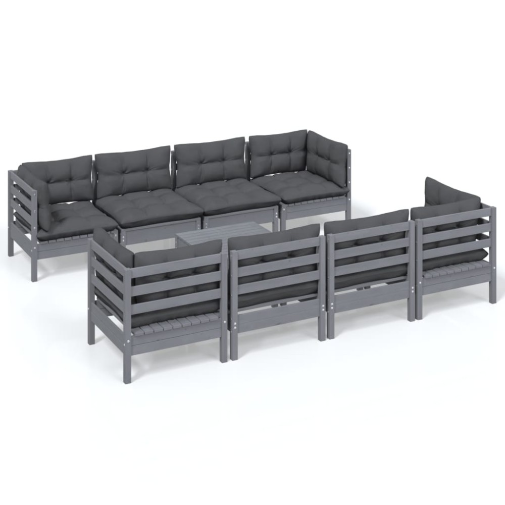vidaXL Set mobilier de grădină cu perne, 9 piese, lemn masiv de pin