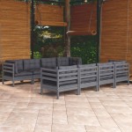 vidaXL Set mobilier de grădină cu perne, 9 piese, lemn masiv de pin vidaXL Set mobilier de grădină cu perne, 9 piese, lemn masiv de pin