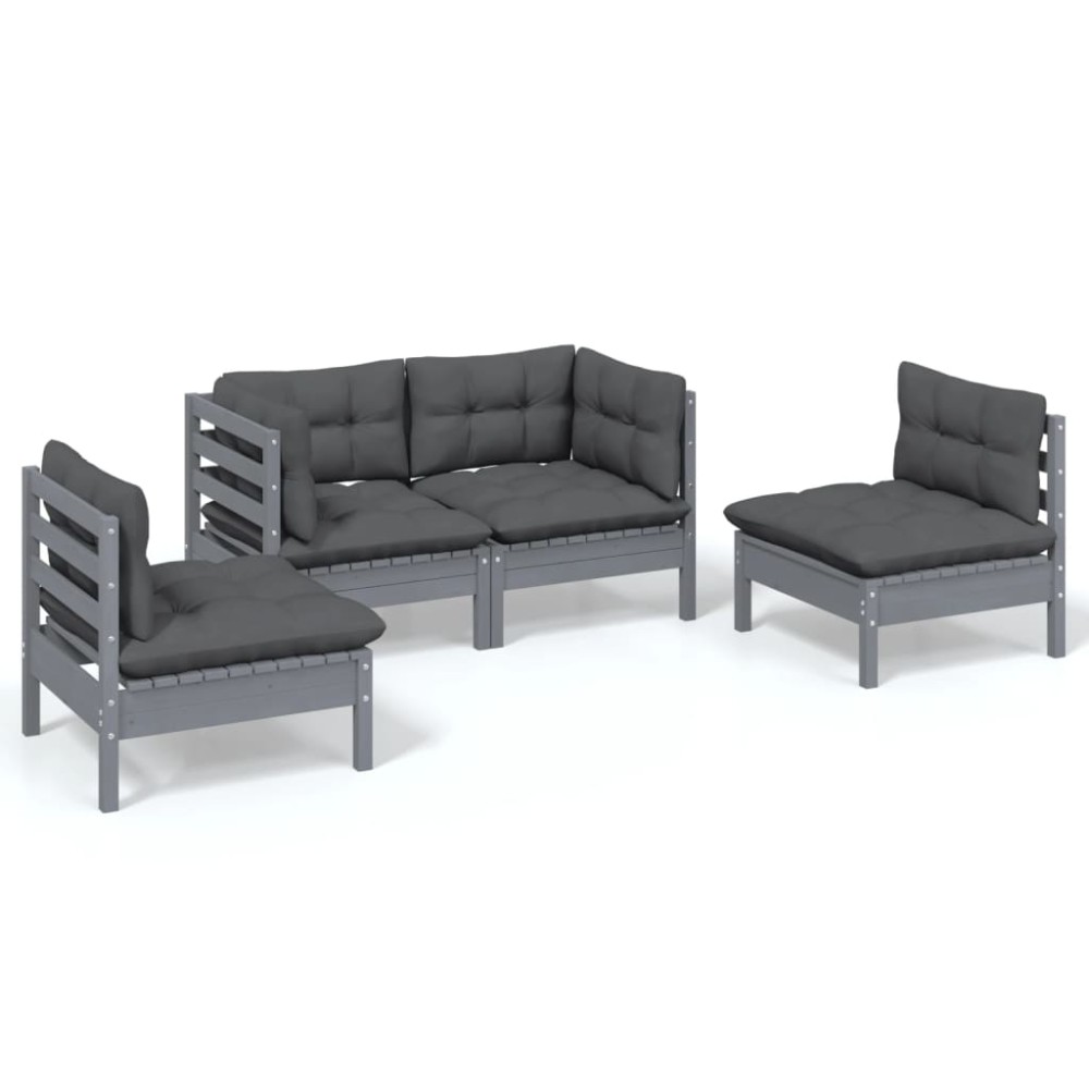 vidaXL Set mobilier grădină cu perne, 4 piese, lemn masiv de pin