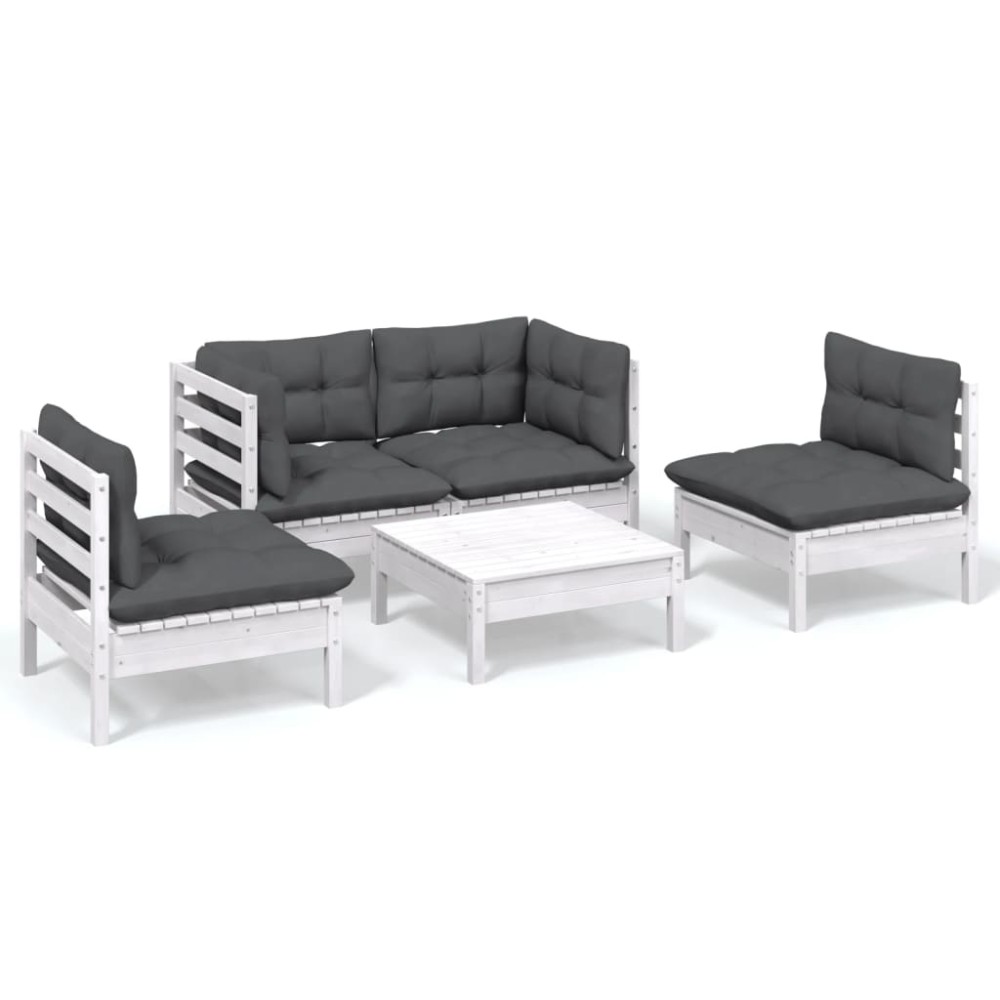 vidaXL Set mobilier grădină cu perne, 5 piese, lemn masiv de pin