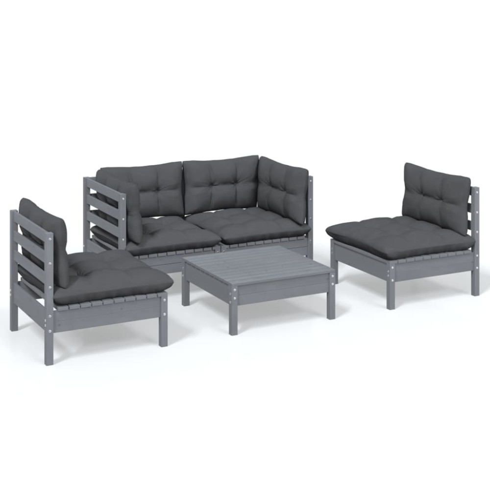 vidaXL Set mobilier grădină cu perne, 5 piese, lemn masiv de pin