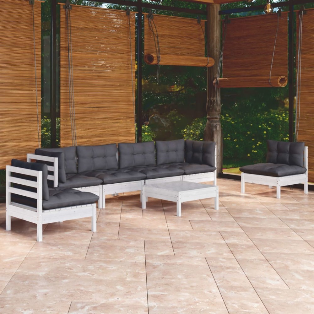 vidaXL Set mobilier grădină cu perne, 7 piese, lemn masiv de pin