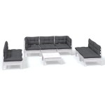 vidaXL Set mobilier grădină cu perne, 8 piese, lemn masiv pin
