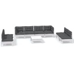 vidaXL Set mobilier de grădină cu perne, 9 piese, lemn masiv de pin vidaXL Set mobilier de grădină cu perne, 9 piese, lemn masiv de pin
