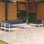 vidaXL Set mobilier de grădină cu perne, 9 piese, lemn masiv de pin vidaXL Set mobilier de grădină cu perne, 9 piese, lemn masiv de pin