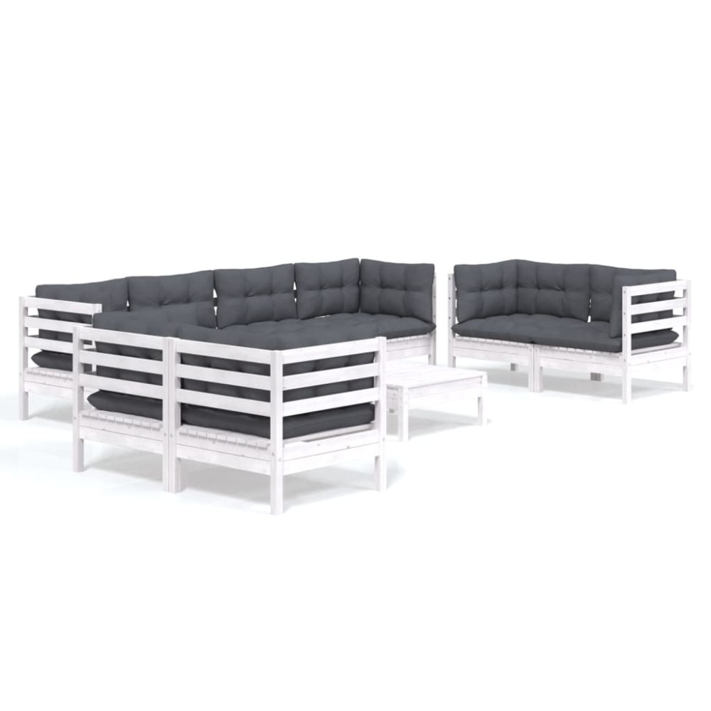 vidaXL Set mobilier de grădină cu perne, 9 piese, lemn masiv de pin