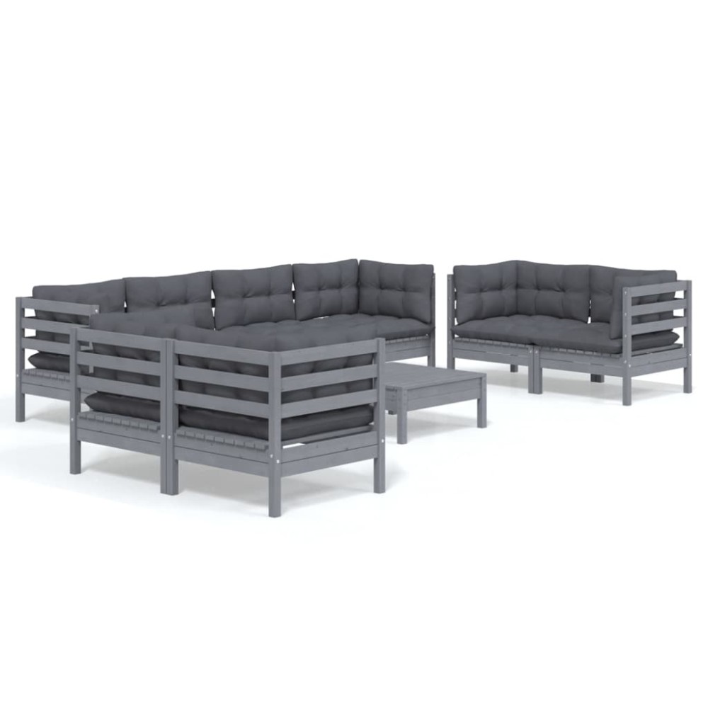 vidaXL Set mobilier grădină cu perne, 9 piese, lemn masiv pin