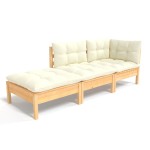 vidaXL Set mobilier grădină cu perne crem, 3 piese, lemn masiv de pin vidaXL Set mobilier grădină cu perne crem, 3 piese, lemn masiv de pin