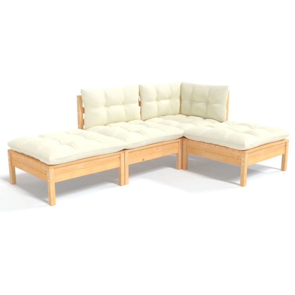 vidaXL Set mobilier grădină cu perne crem, 4 piese, lemn de pin