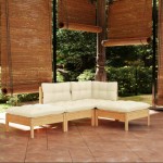 vidaXL Set mobilier grădină cu perne crem, 4 piese, lemn de pin vidaXL Set mobilier grădină cu perne crem, 4 piese, lemn de pin