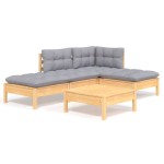 vidaXL Set mobilier grădină cu perne gri, 5 piese, lemn masiv de pin