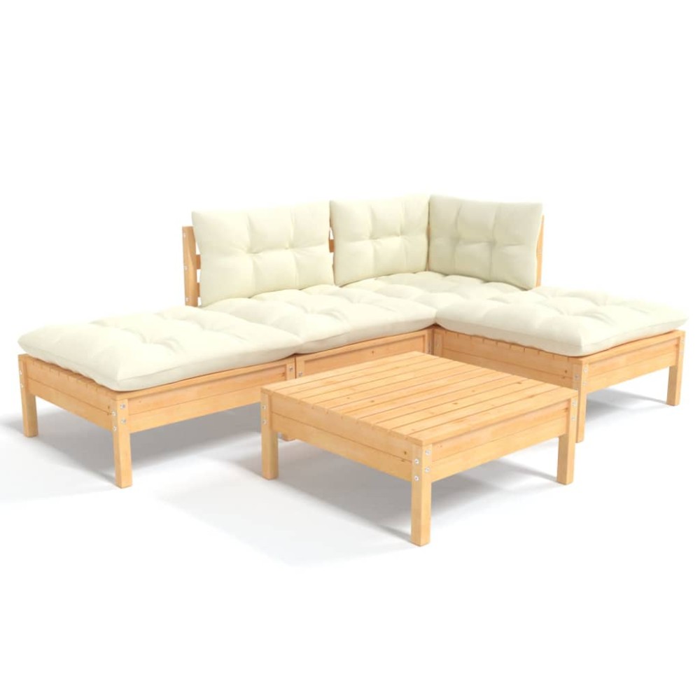 vidaXL Set mobilier grădină cu perne crem, 5 piese, lemn de pin