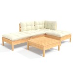 vidaXL Set mobilier grădină cu perne crem, 5 piese, lemn de pin