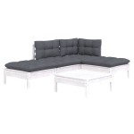 vidaXL Set mobilier grădină cu perne, 5 piese, alb, lemn de pin