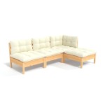 vidaXL Set mobilier grădină cu perne, 4 piese, crem, lemn de pin