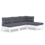 vidaXL Set mobilier grădină cu perne, 4 piese, alb, lemn de pin