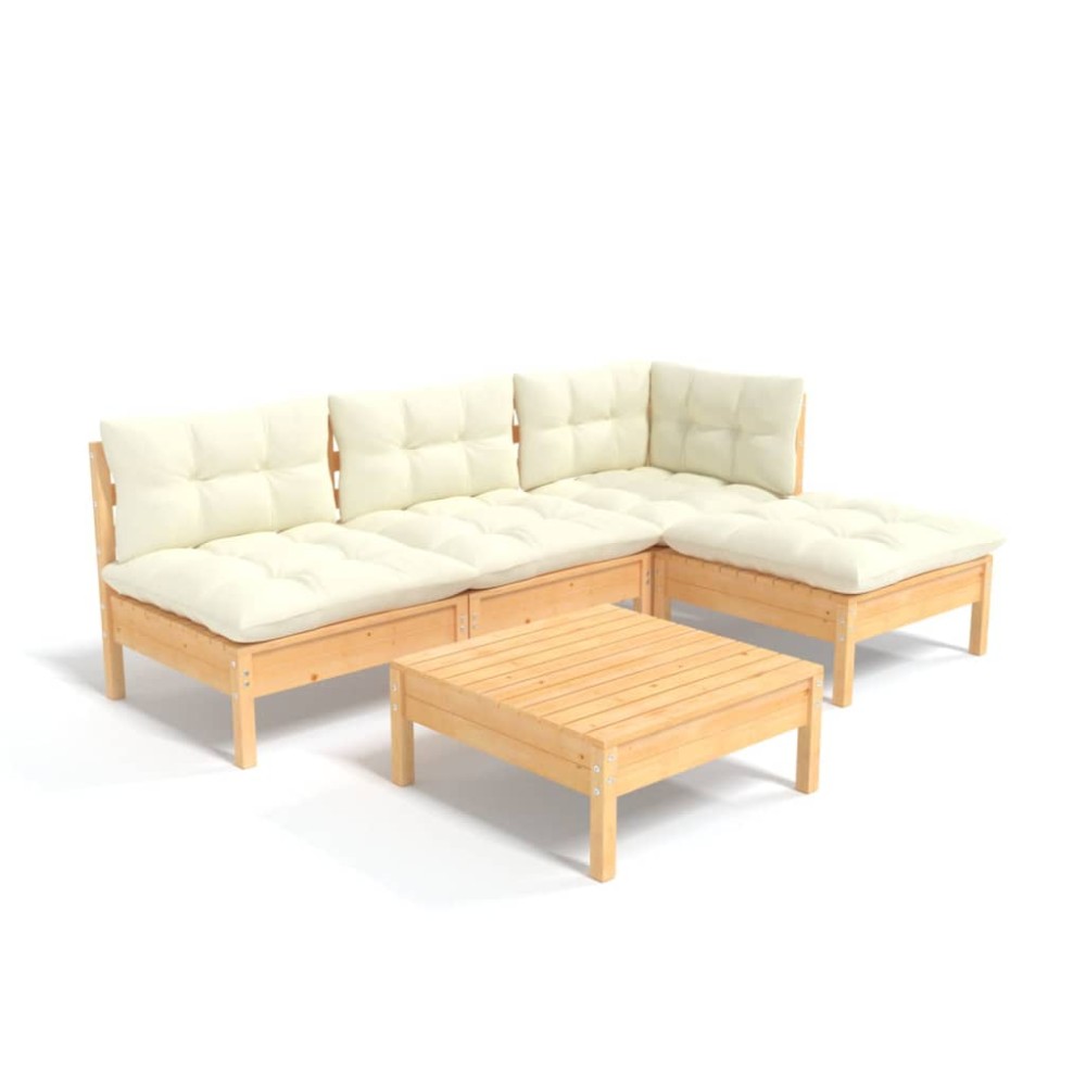 vidaXL Set mobilier grădină cu perne crem, 5 piese, lemn de pin