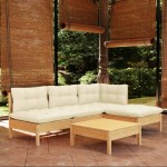 vidaXL Set mobilier grădină cu perne crem, 5 piese, lemn de pin vidaXL Set mobilier grădină cu perne crem, 5 piese, lemn de pin