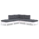 vidaXL Set mobilier grădină cu perne, 5 piese, alb, lemn de pin