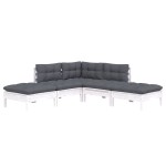 vidaXL Set mobilier grădină cu perne, 5 piese, alb, lemn de pin