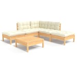 vidaXL Set mobilier grădină cu perne crem, 6 piese, lemn masiv de pin