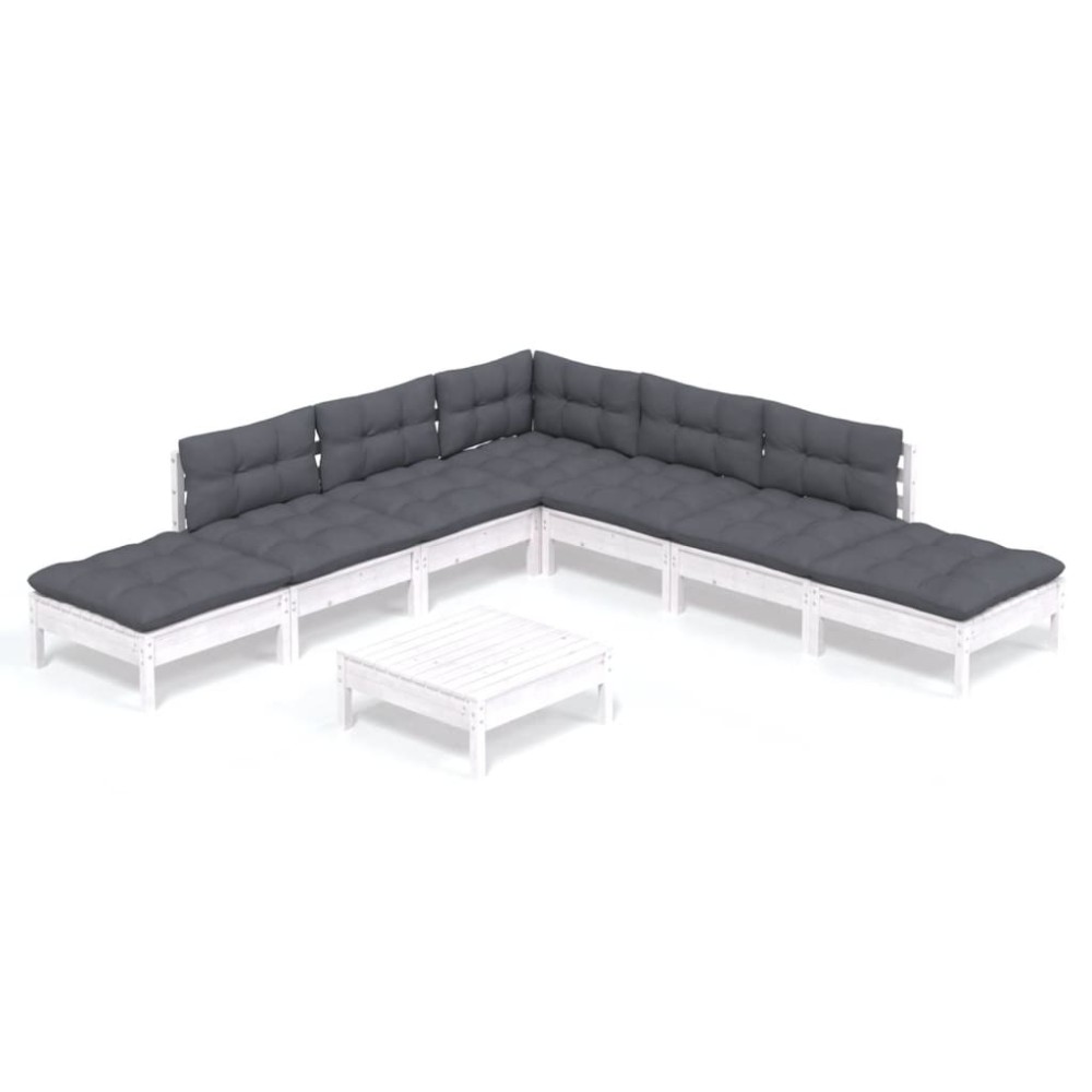 vidaXL Set mobilier de grădină cu perne, 8 piese, alb, lemn de pin